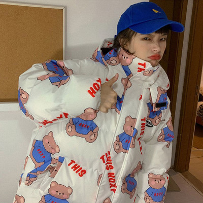 KOSAHIKI Parkas Sieviešu ziemas Kawaii Bear Polsterēti Mēteļi Studentu Apģērbs Virsdrēbes Mujer Chic Ulzzang Sieviešu modernas vates jakas