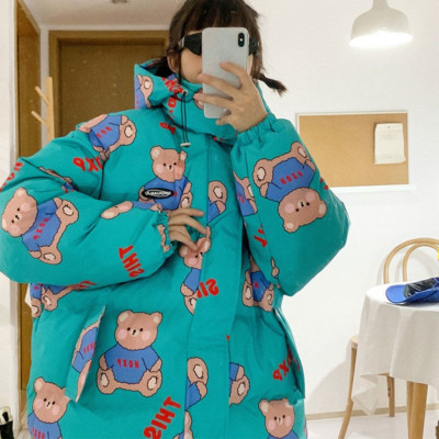 KOSAHIKI Parkas Sieviešu ziemas Kawaii Bear Polsterēti Mēteļi Studentu Apģērbs Virsdrēbes Mujer Chic Ulzzang Sieviešu modernas vates jakas