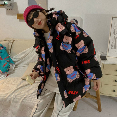 KOSAHIKI Parkas Sieviešu ziemas Kawaii Bear Polsterēti Mēteļi Studentu Apģērbs Virsdrēbes Mujer Chic Ulzzang Sieviešu modernas vates jakas