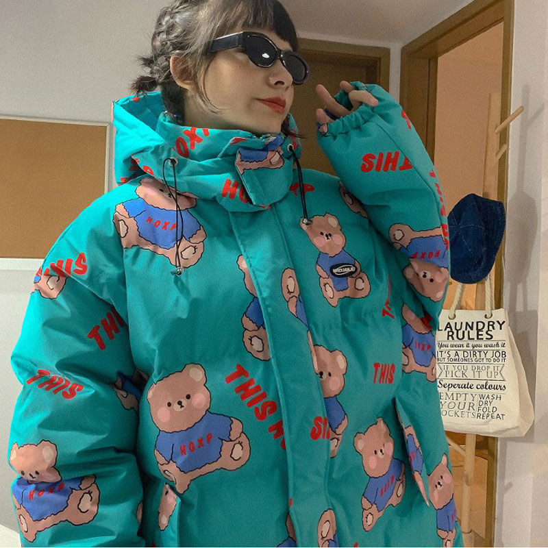 KOSAHIKI Parkas Sieviešu ziemas Kawaii Bear Polsterēti Mēteļi Studentu Apģērbs Virsdrēbes Mujer Chic Ulzzang Sieviešu modernas vates jakas