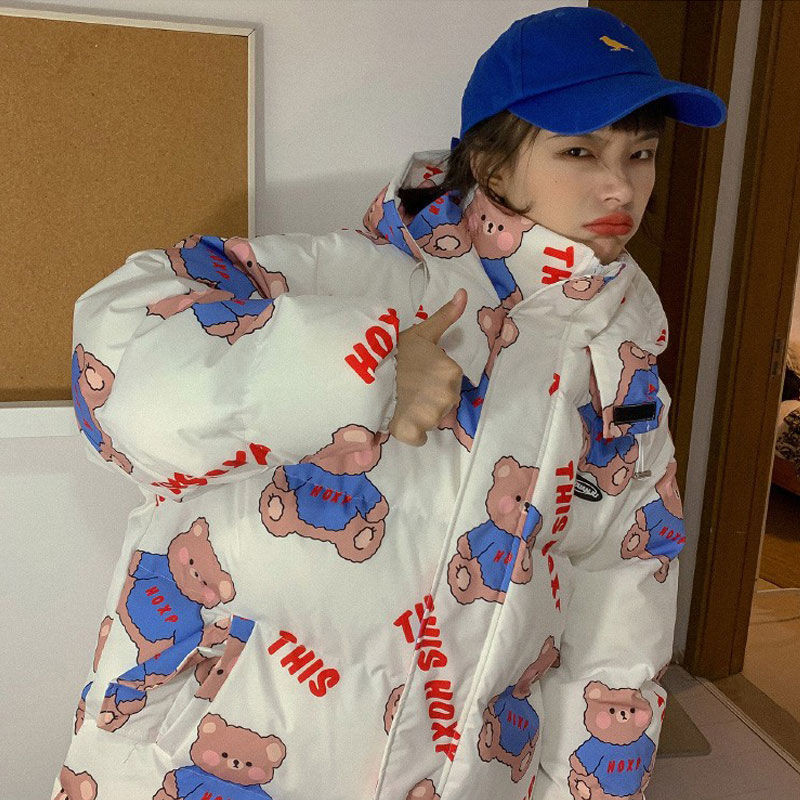 KOSAHIKI Parkas Sieviešu ziemas Kawaii Bear Polsterēti Mēteļi Studentu Apģērbs Virsdrēbes Mujer Chic Ulzzang Sieviešu modernas vates jakas
