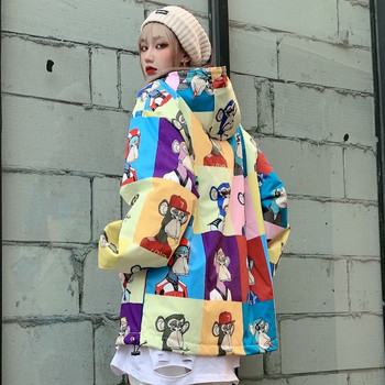 Цветни аниме якета с качулки за жени Модни тенденции Ежедневно облекло Тийнейджърки Големи улични пуловери Палта