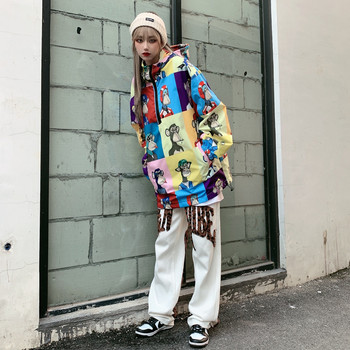 Цветни аниме якета с качулки за жени Модни тенденции Ежедневно облекло Тийнейджърки Големи улични пуловери Палта
