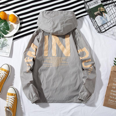 Jachetă de vară, mărime mare, antivânt, pentru femei, cu glugă, fermoar, cu litere, haină bomber, Yk2, îmbrăcăminte de stradă.