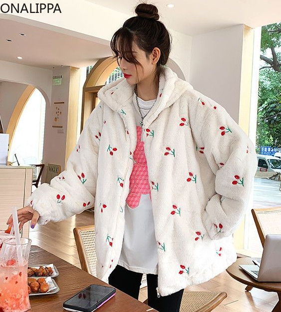 Onalippa su gobtuvu vyšnios vilnos paltas storomis ilgomis rankovėmis Saldūs paltai Korėjos mados prašmatnus dizainas Visi atitinkantys švarkai moterims