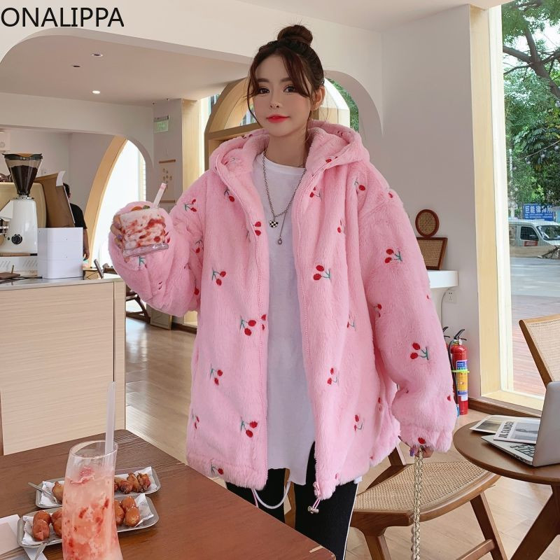 Onalippa su gobtuvu vyšnios vilnos paltas storomis ilgomis rankovėmis Saldūs paltai Korėjos mados prašmatnus dizainas Visi atitinkantys švarkai moterims