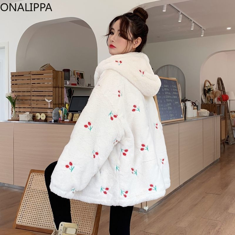 Onalippa su gobtuvu vyšnios vilnos paltas storomis ilgomis rankovėmis Saldūs paltai Korėjos mados prašmatnus dizainas Visi atitinkantys švarkai moterims