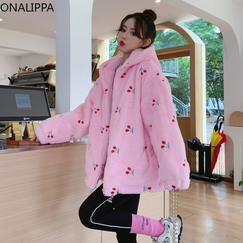 Onalippa su gobtuvu vyšnios vilnos paltas storomis ilgomis rankovėmis Saldūs paltai Korėjos mados prašmatnus dizainas Visi atitinkantys švarkai moterims
