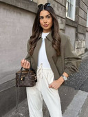 SLTNX TRAF Fashion 2023 Női tavaszi bombázó dzsekik Női kabátok Alkalmi lehúzható gallér hosszú ujjú kabát női elegáns felsőruházat