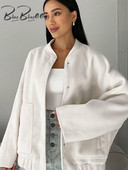 BlingBlingee Negru Alb Jachetă Bomber oversize pentru femei Traf 2023 Iarnă cu mâneci lungi, nasturi, buzunare mari, haină largi, top feminin Y2K