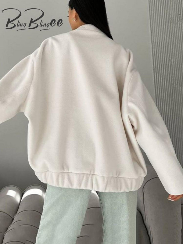 BlingBlingee Negru Alb Jachetă Bomber oversize pentru femei Traf 2023 Iarnă cu mâneci lungi, nasturi, buzunare mari, haină largi, top feminin Y2K