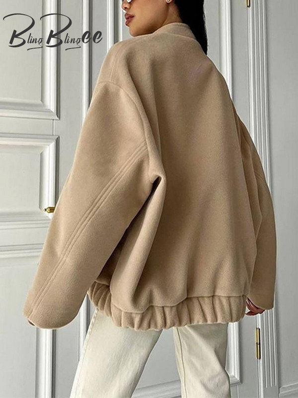 BlingBlingee Negru Alb Jachetă Bomber oversize pentru femei Traf 2023 Iarnă cu mâneci lungi, nasturi, buzunare mari, haină largi, top feminin Y2K