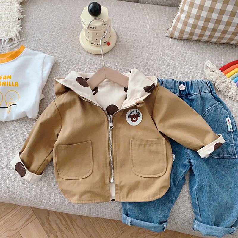 Palton dublu pentru copii 0-6 ani Îmbrăcăminte pentru copii de primăvară Hanorac pentru băieți Palton cu buline ursuleț Jachetă pentru copii Jachetă de primăvară