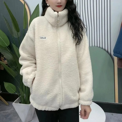 Хип-хоп есенно зимно пухкаво яке от полар Streetwear Harajuku Fuzzy Zipper Coat Женско леко яке Плюшено топло яке Палто
