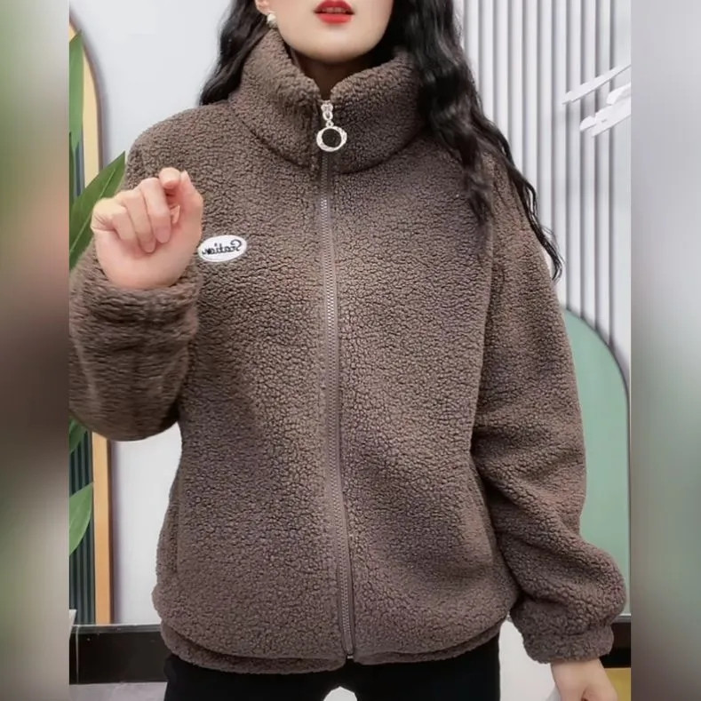 Jachetă pufoasă din lână Hip Hop, toamnă iarnă, haină de stradă Harajuku, cu fermoar neclar, jachetă ușoară, jachetă caldă de pluș