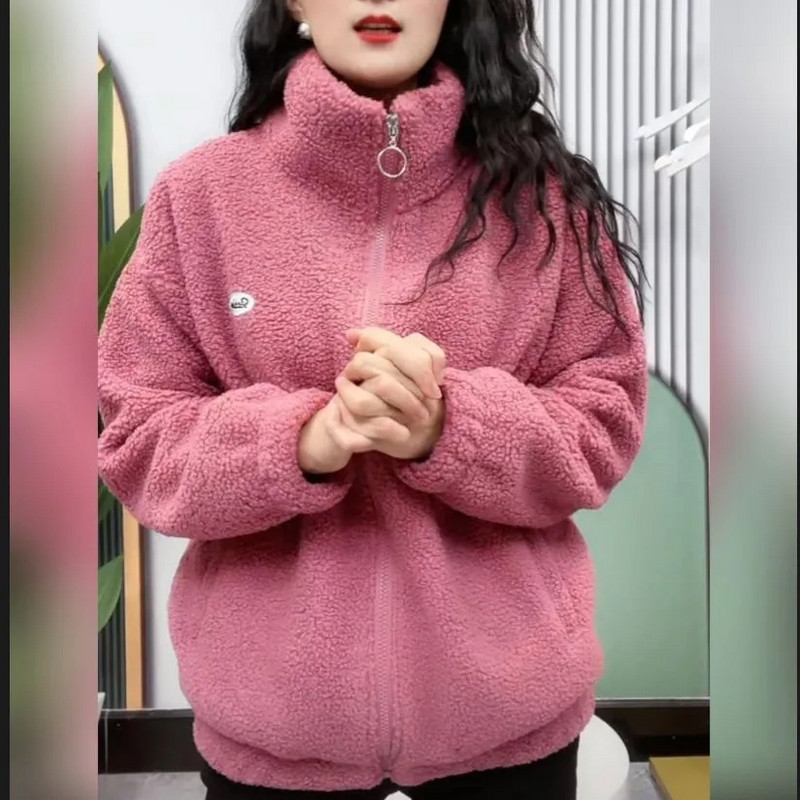 Jachetă pufoasă din lână Hip Hop, toamnă iarnă, haină de stradă Harajuku, cu fermoar neclar, jachetă ușoară, jachetă caldă de pluș