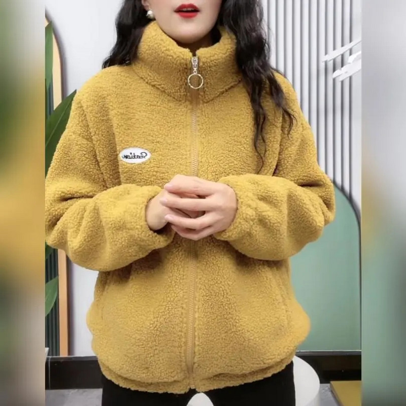 Jachetă pufoasă din lână Hip Hop, toamnă iarnă, haină de stradă Harajuku, cu fermoar neclar, jachetă ușoară, jachetă caldă de pluș