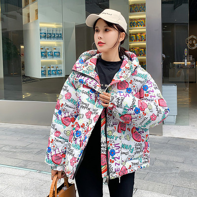 M-2XL2021 nou stil european de camuflaj graffiti imprimare pâine scurtă haină groasă jachetă de damă jachetă din bumbac