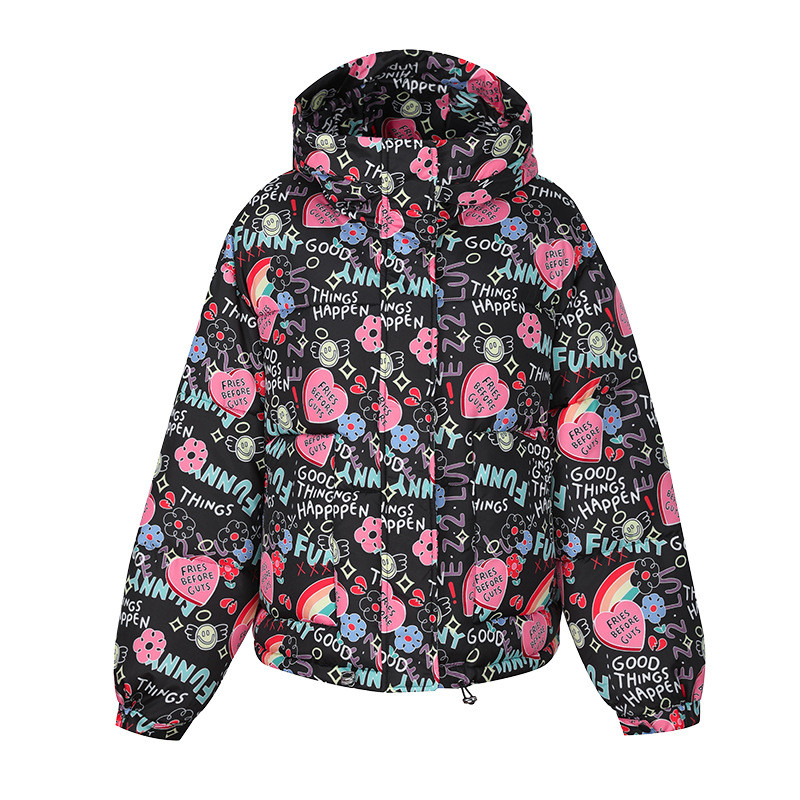 M-2XL2021 nou stil european de camuflaj graffiti imprimare pâine scurtă haină groasă jachetă de damă jachetă din bumbac