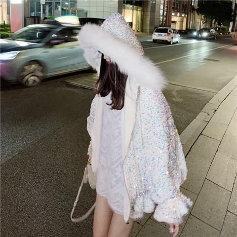 Parka pentru femei Nouă modă coreeană de iarnă cu paiete groase Fermoar, plin, dulce, ține cald, parka pentru fete, mică, proaspătă