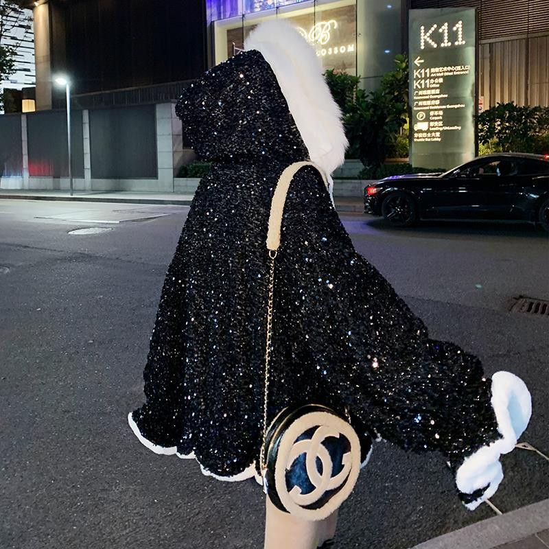 Parka pentru femei Nouă modă coreeană de iarnă cu paiete groase Fermoar, plin, dulce, ține cald, parka pentru fete, mică, proaspătă