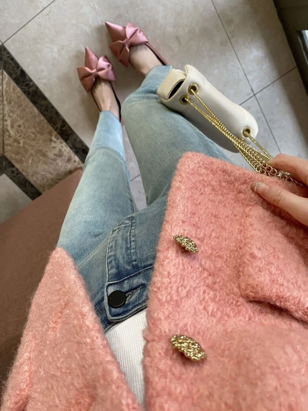 Sügistalv 2023 Lühike jope mantel Naiste roosad mantlid Naiste Korea kontori naiste kohev mantel, soe ülerõivas, naiste jakid