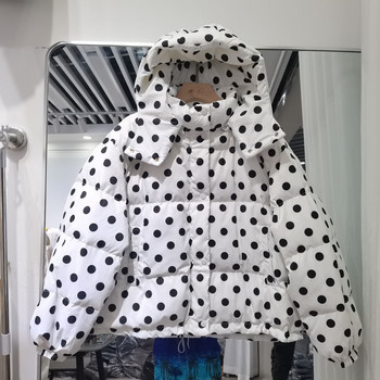 Дамско палто на точки 2022 Ново зимно модно дамско корейско яке с дебела качулка Бяло корейско пухено дамско пухено връхно облекло