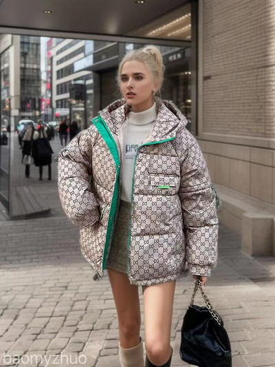 Jachetă din bumbac, toamnă iarnă, pentru femei, 2023, noua versiune coreeană, pălăria liberă, jachetă scurtă din bumbac, imprimată, îmbrăcăminte pentru femeie Top