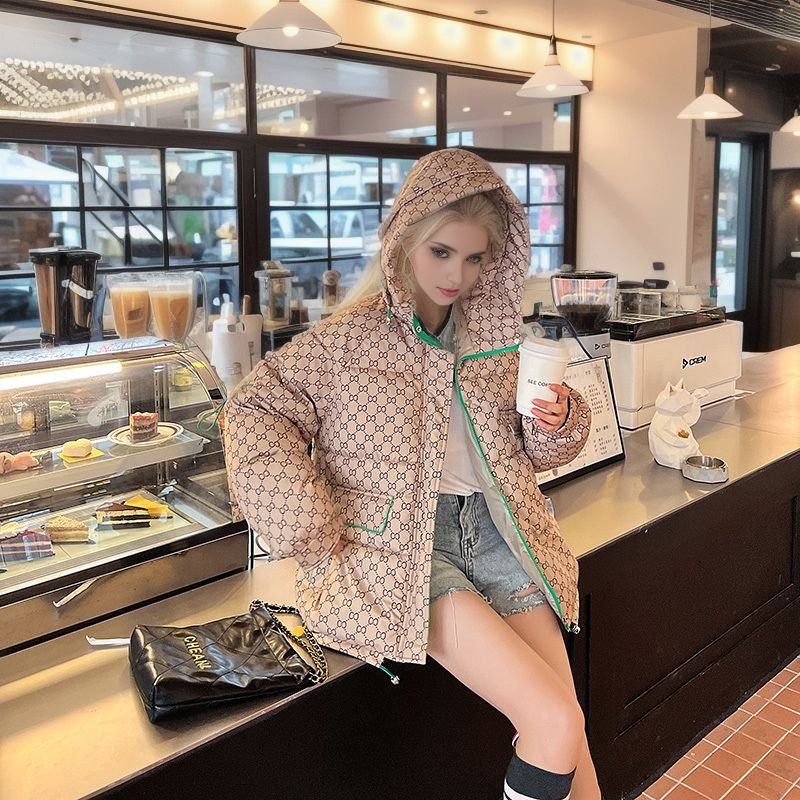 Jachetă din bumbac, toamnă iarnă, pentru femei, 2023, noua versiune coreeană, pălăria liberă, jachetă scurtă din bumbac, imprimată, îmbrăcăminte pentru femeie Top