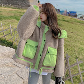 Parka Femei Moda coreeană Dulce Lână de miel Iarnă Gros Fermoar Păstrare la cald Palton de iarnă Femei Mic Proaspăt