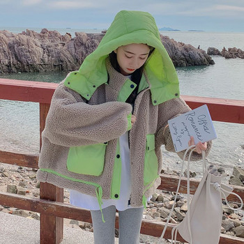 Парки Дамско корейско модно сладко агнешко вълнено зимно дебело цип Пълно запазване на топлината Зимно палто Дамско малко свежо