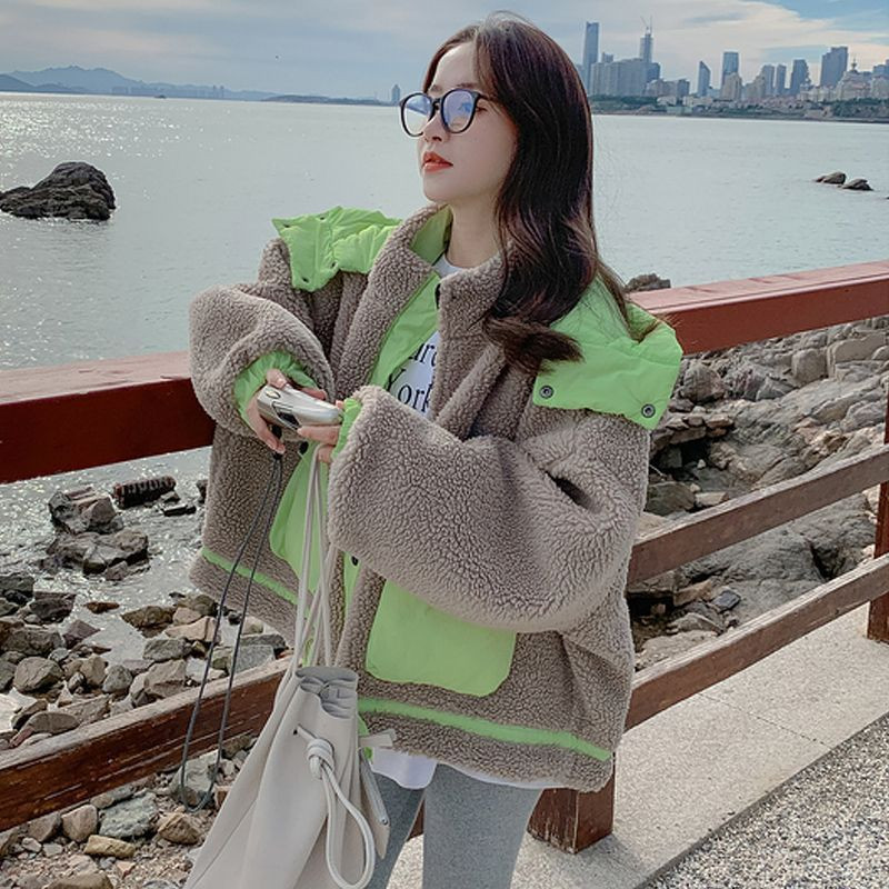 Parka Femei Moda coreeană Dulce Lână de miel Iarnă Gros Fermoar Păstrare la cald Palton de iarnă Femei Mic Proaspăt