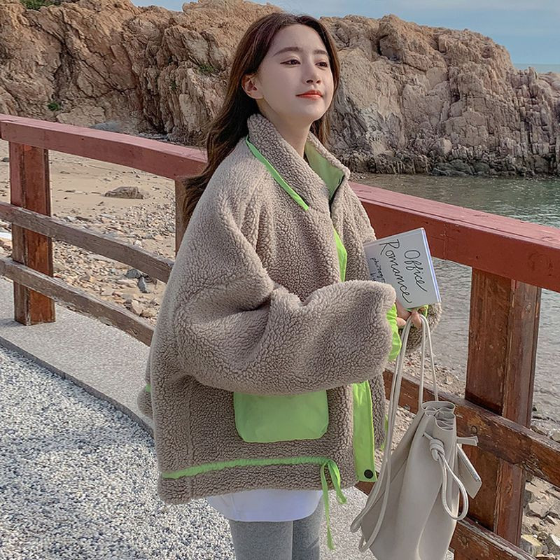 Parka Femei Moda coreeană Dulce Lână de miel Iarnă Gros Fermoar Păstrare la cald Palton de iarnă Femei Mic Proaspăt