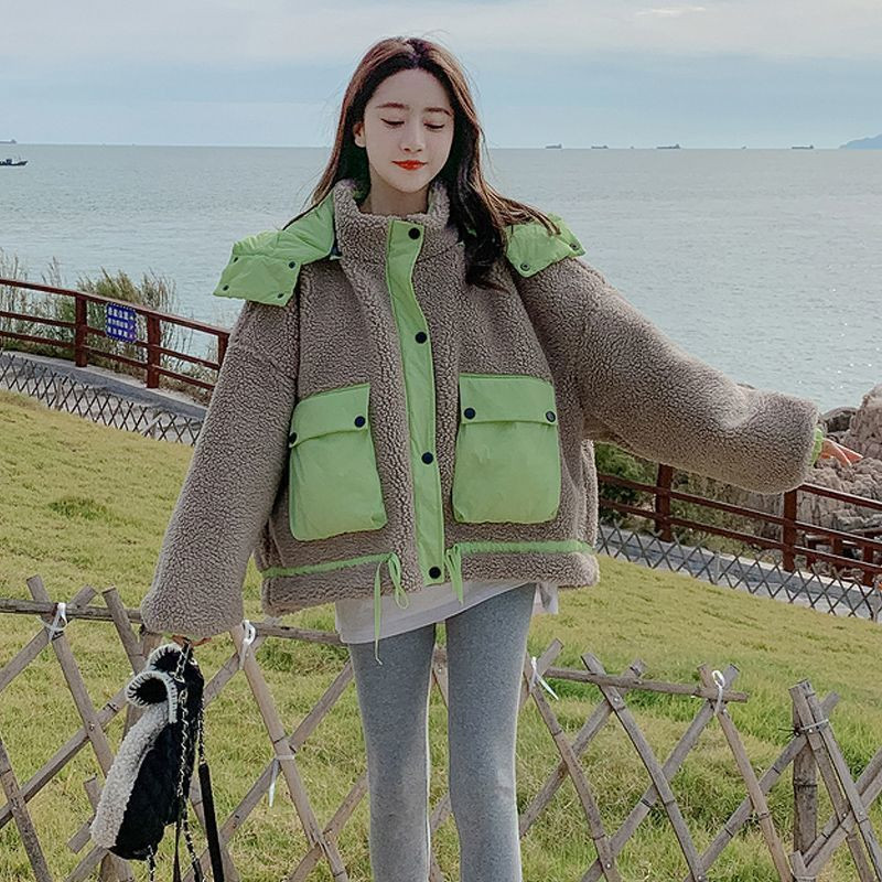 Parka Femei Moda coreeană Dulce Lână de miel Iarnă Gros Fermoar Păstrare la cald Palton de iarnă Femei Mic Proaspăt