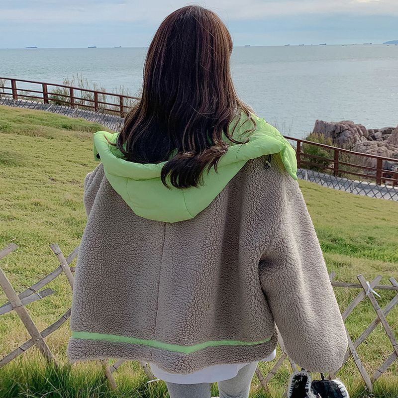 Parka Femei Moda coreeană Dulce Lână de miel Iarnă Gros Fermoar Păstrare la cald Palton de iarnă Femei Mic Proaspăt