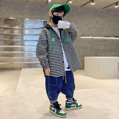 2022, la modă, primăvară, toamnă, jachete pentru băiat, haină cu zăbrele cu o mie de păsări, paltoane cu glugă, jachetă pentru băieți, jachetă pentru copii, haine pentru copii