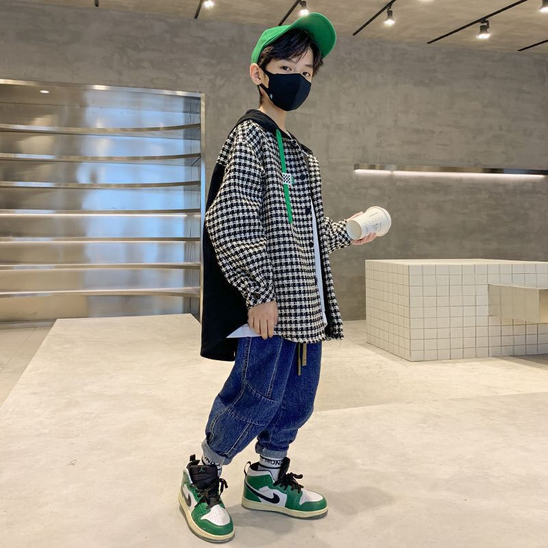 2022, la modă, primăvară, toamnă, jachete pentru băiat, haină cu zăbrele cu o mie de păsări, paltoane cu glugă, jachetă pentru băieți, jachetă pentru copii, haine pentru copii