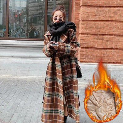 Paltoane de lână în carouri îngroșate de epocă, curea de iarnă pentru femei, amestecuri de lână lungi, jachete, pardesiu de lux, cu un singur piept, Abrigos calduri noi