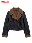 Tangada 2023 de iarnă pentru femei, jachetă din piele artificială, groasă, supradimensionată, haină de bombardier pentru femei, 3H626