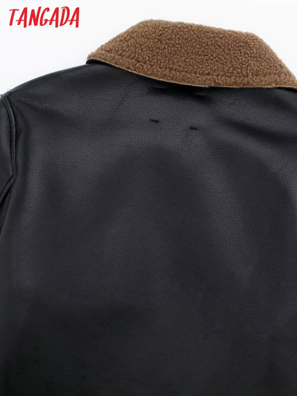 Tangada 2023 de iarnă pentru femei, jachetă din piele artificială, groasă, supradimensionată, haină de bombardier pentru femei, 3H626