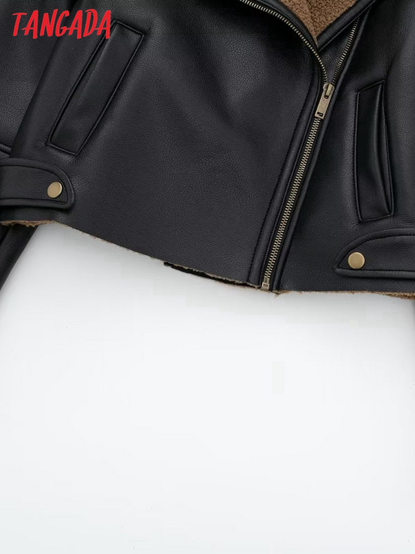 Tangada 2023 de iarnă pentru femei, jachetă din piele artificială, groasă, supradimensionată, haină de bombardier pentru femei, 3H626