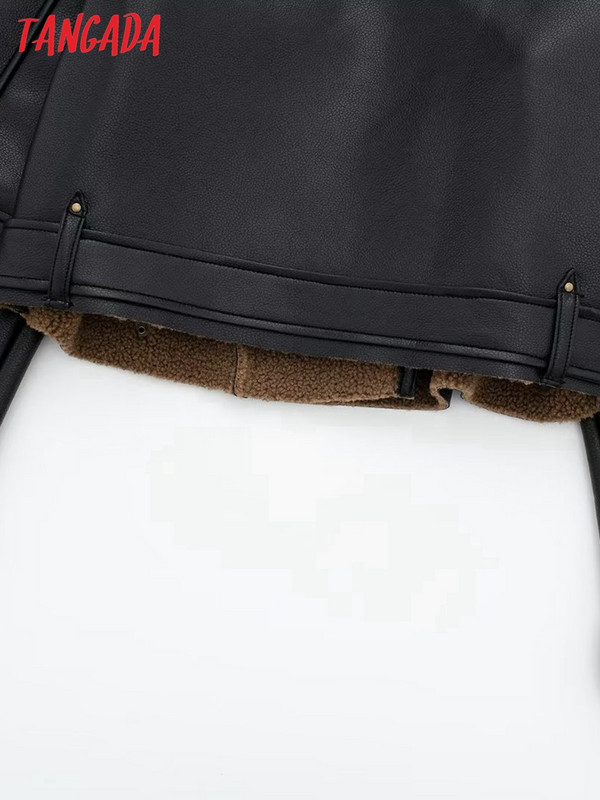 Tangada 2023 de iarnă pentru femei, jachetă din piele artificială, groasă, supradimensionată, haină de bombardier pentru femei, 3H626