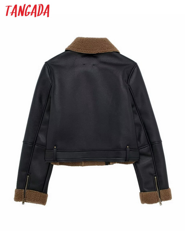 Tangada 2023 de iarnă pentru femei, jachetă din piele artificială, groasă, supradimensionată, haină de bombardier pentru femei, 3H626