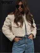 Ocazional, faux lână de miel, haine scurte de iarnă pentru femei, 2023, cu mânecă lungă, cu guler răsturnat, jachete de toamnă pentru femei, haine calde de stradă