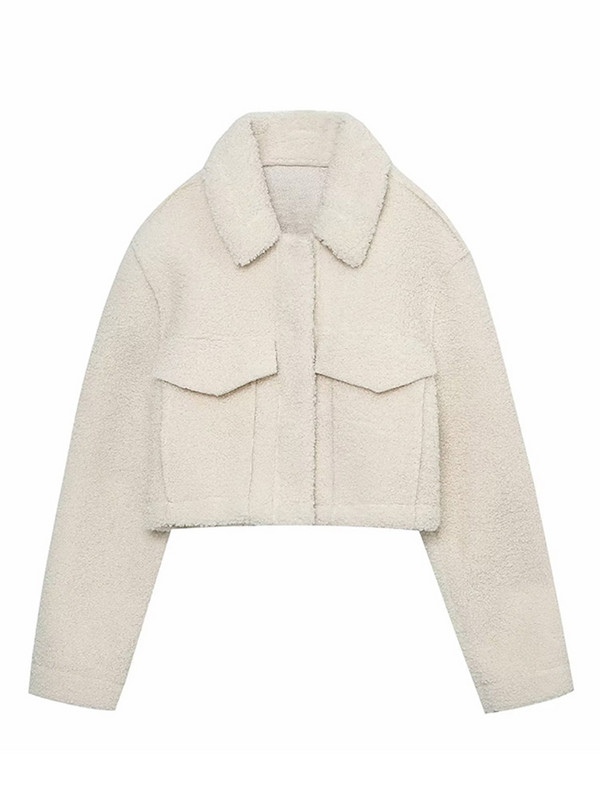 Ocazional, faux lână de miel, haine scurte de iarnă pentru femei, 2023, cu mânecă lungă, cu guler răsturnat, jachete de toamnă pentru femei, haine calde de stradă