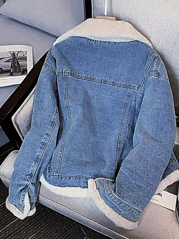 Žieminė vilna, stora džinsinė striukė Moteriška Laisva Negabaritinė Laisvalaikis Šilti Džinsai Paltai Dėvėti Kailinė Apykakle Ilgomis Rankovėmis Moteriški drabužiai
