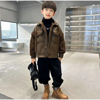 Нови якета за момче Дебела кожа Детски палта Модни детски връхни дрехи Зима Есен 2023-A091