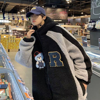 Jachetă de iarnă nouă, caldă, retro, din lână de miel, cu glugă, cu glugă, falsă, din două piese, pentru femei.