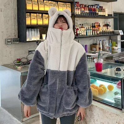 Jachetă de iarnă nouă, caldă, retro, din lână de miel, cu glugă, cu glugă, falsă, din două piese, pentru femei.