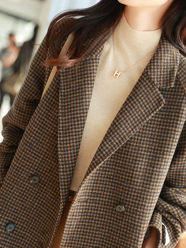 Paltoane de damă, la modă, buzunare în carouri, amestecuri de lână, paltoane, groase, calde, cu un singur piept, jachetă lungă de iarnă, pentru femei, 2022